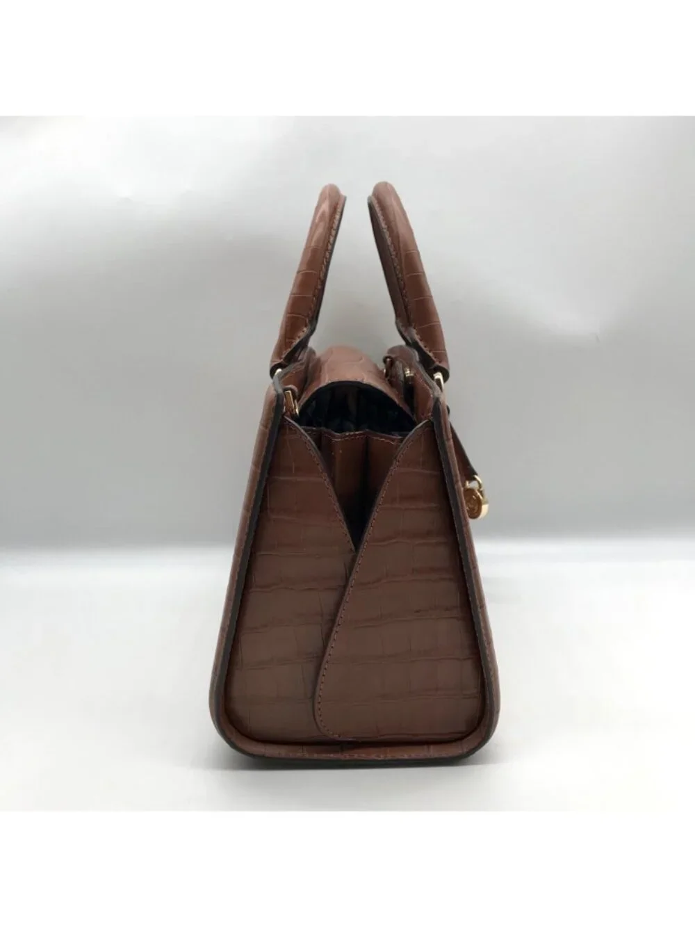 Michael Kors Chestnut Croc Embossed Leather Zoe Convertible Satchel